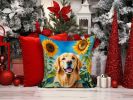 Golden Retriever in Sunflowers Throw Pillow Machine Washable, Indoor Outdoor Decorative Pillow for Couch, Bed or Patio, 14Hx14W