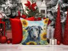 Scottish Deerhound in Sunflowers Throw Pillow Machine Washable, Indoor Outdoor Decorative Pillow for Couch, Bed or Patio, 14Hx14W