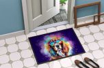 Cavalier Spaniel Hippie Dawg Doormat Front Door Mat Indoor Outdoor Rugs for Entryway, Non Slip Washable Low Pile, 24H X 36W
