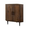 Contemporary 2-Door Mixed-Material Corner Accent Cabinet - Dark Walnut