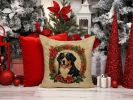 Bernese Mountain Dog Christmas Flowers Throw Pillow Machine Washable, Indoor Outdoor Decorative Pillow for Couch, Bed or Patio, 18Hx18W