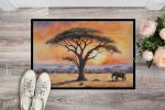 Elephants Savanna Sunrise Doormat Front Door Mat Indoor Outdoor Rugs for Entryway, Non Slip Washable Low Pile, 24H X 36W