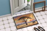Elephants Savanna Sunrise Doormat Front Door Mat Indoor Outdoor Rugs for Entryway, Non Slip Washable Low Pile, 24H X 36W