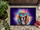 Cavalier Spaniel Hippie Dawg Doormat Front Door Mat Indoor Outdoor Rugs for Entryway, Non Slip Washable Low Pile, 24H X 36W