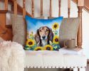 Saluki in Sunflowers Throw Pillow Machine Washable, Indoor Outdoor Decorative Pillow for Couch, Bed or Patio, 14Hx14W