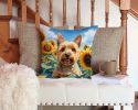 Norwich Terrier in Sunflowers Throw Pillow Machine Washable, Indoor Outdoor Decorative Pillow for Couch, Bed or Patio, 14Hx14W