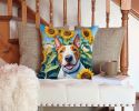 NEW English Bull Terrier in Sunflowers Throw Pillow Machine Washable, Indoor Outdoor Decorative Pillow for Couch, Bed or Patio, 14Hx14W