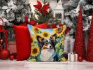 Papillon in Sunflowers Throw Pillow Machine Washable, Indoor Outdoor Decorative Pillow for Couch, Bed or Patio, 14Hx14W