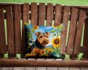 Welsh Terrier in Sunflowers Throw Pillow Machine Washable, Indoor Outdoor Decorative Pillow for Couch, Bed or Patio, 14Hx14W