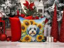 Tibetan Terrier in Sunflowers Throw Pillow Machine Washable, Indoor Outdoor Decorative Pillow for Couch, Bed or Patio, 14Hx14W