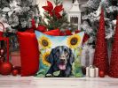 Flat-Coated Retriever in Sunflowers Throw Pillow Machine Washable, Indoor Outdoor Decorative Pillow for Couch, Bed or Patio, 14Hx14W
