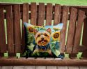 Silky Terrier in Sunflowers Throw Pillow Machine Washable, Indoor Outdoor Decorative Pillow for Couch, Bed or Patio, 14Hx14W