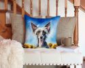 Chinese Crested in Sunflowers Throw Pillow Machine Washable, Indoor Outdoor Decorative Pillow for Couch, Bed or Patio, 14Hx14W