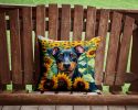 Manchester Terrier in Sunflowers Throw Pillow Machine Washable, Indoor Outdoor Decorative Pillow for Couch, Bed or Patio, 14Hx14W