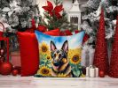 German Shepherd in Sunflowers Throw Pillow Machine Washable, Indoor Outdoor Decorative Pillow for Couch, Bed or Patio, 14Hx14W