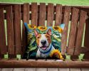 NEW English Bull Terrier in Sunflowers Throw Pillow Machine Washable, Indoor Outdoor Decorative Pillow for Couch, Bed or Patio, 14Hx14W