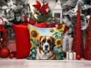 Saint Bernard in Sunflowers Throw Pillow Machine Washable, Indoor Outdoor Decorative Pillow for Couch, Bed or Patio, 14Hx14W