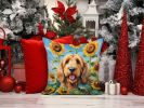 Otterhound in Sunflowers Throw Pillow Machine Washable, Indoor Outdoor Decorative Pillow for Couch, Bed or Patio, 14Hx14W
