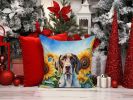Pointer in Sunflowers Throw Pillow Machine Washable, Indoor Outdoor Decorative Pillow for Couch, Bed or Patio, 14Hx14W