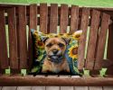 Border Terrier in Sunflowers Throw Pillow Machine Washable, Indoor Outdoor Decorative Pillow for Couch, Bed or Patio, 14Hx14W