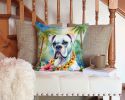 White Boxer Luau Throw Pillow Machine Washable, Indoor Outdoor Decorative Pillow for Couch, Bed or Patio, 14Hx14W