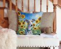 Whippet in Sunflowers Throw Pillow Machine Washable, Indoor Outdoor Decorative Pillow for Couch, Bed or Patio, 14Hx14W