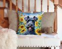 Kerry Blue Terrier in Sunflowers Throw Pillow Machine Washable, Indoor Outdoor Decorative Pillow for Couch, Bed or Patio, 14Hx14W