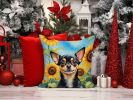 Chihuahua in Sunflowers Throw Pillow Machine Washable, Indoor Outdoor Decorative Pillow for Couch, Bed or Patio, 14Hx14W