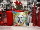 White Boxer Luau Throw Pillow Machine Washable, Indoor Outdoor Decorative Pillow for Couch, Bed or Patio, 14Hx14W