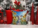 Whippet in Sunflowers Throw Pillow Machine Washable, Indoor Outdoor Decorative Pillow for Couch, Bed or Patio, 14Hx14W