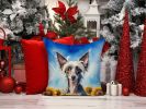 Chinese Crested in Sunflowers Throw Pillow Machine Washable, Indoor Outdoor Decorative Pillow for Couch, Bed or Patio, 14Hx14W