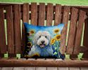 Komondor in Sunflowers Throw Pillow Machine Washable, Indoor Outdoor Decorative Pillow for Couch, Bed or Patio, 14Hx14W