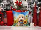 Goldendoodle in Sunflowers Throw Pillow Machine Washable, Indoor Outdoor Decorative Pillow for Couch, Bed or Patio, 14Hx14W