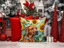 Rhodesian Ridgeback in Sunflowers Throw Pillow Machine Washable, Indoor Outdoor Decorative Pillow for Couch, Bed or Patio, 14Hx14W