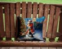 Fox Terrier and Santa Claus Throw Pillow Machine Washable, Indoor Outdoor Decorative Pillow for Couch, Bed or Patio, 14Hx14W