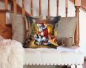 Sheltie and Santa Claus Throw Pillow Machine Washable, Indoor Outdoor Decorative Pillow for Couch, Bed or Patio, 14Hx14W