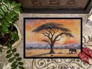 Elephants Savanna Sunrise Doormat Front Door Mat Indoor Outdoor Rugs for Entryway, Non Slip Washable Low Pile, 24H X 36W