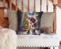 Australian Terrier and Santa Claus Throw Pillow Machine Washable, Indoor Outdoor Decorative Pillow for Couch, Bed or Patio, 14Hx14W