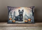 Spooky Halloween Throw Pillow Throw Pillow for Indoor Couch Bed Outdoor Patio Washable, Scottish Terrier 2051,12Hx16W