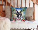Boston Terrier Luau Throw Pillow Machine Washable, Indoor Outdoor Decorative Pillow for Couch, Bed or Patio, 14Hx14W