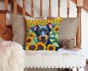 Manchester Terrier in Sunflowers Throw Pillow Machine Washable, Indoor Outdoor Decorative Pillow for Couch, Bed or Patio, 14Hx14W