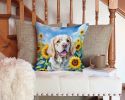 Clumber Spaniel in Sunflowers Throw Pillow Machine Washable, Indoor Outdoor Decorative Pillow for Couch, Bed or Patio, 14Hx14W