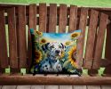 Dalmatian in Sunflowers Throw Pillow Machine Washable, Indoor Outdoor Decorative Pillow for Couch, Bed or Patio, 14Hx14W