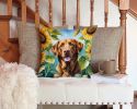 Chesapeake Bay Retriever in Sunflowers Throw Pillow Machine Washable, Indoor Outdoor Decorative Pillow for Couch, Bed or Patio, 14Hx14W