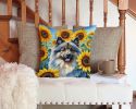 Keeshond in Sunflowers Throw Pillow Machine Washable, Indoor Outdoor Decorative Pillow for Couch, Bed or Patio, 14Hx14W