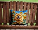 Chow Chow in Sunflowers Throw Pillow Machine Washable, Indoor Outdoor Decorative Pillow for Couch, Bed or Patio, 14Hx14W