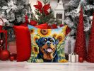 Rottweiler in Sunflowers Throw Pillow Machine Washable, Indoor Outdoor Decorative Pillow for Couch, Bed or Patio, 14Hx14W