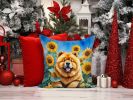 Chow Chow in Sunflowers Throw Pillow Machine Washable, Indoor Outdoor Decorative Pillow for Couch, Bed or Patio, 14Hx14W
