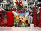 Norwich Terrier in Sunflowers Throw Pillow Machine Washable, Indoor Outdoor Decorative Pillow for Couch, Bed or Patio, 14Hx14W
