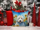 Komondor in Sunflowers Throw Pillow Machine Washable, Indoor Outdoor Decorative Pillow for Couch, Bed or Patio, 14Hx14W